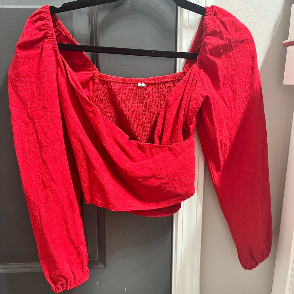 Never worn puff sleeve wrap crop top red